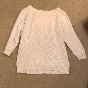 Grey Crew-Neck Sweater with Three-Quarter Sleeves